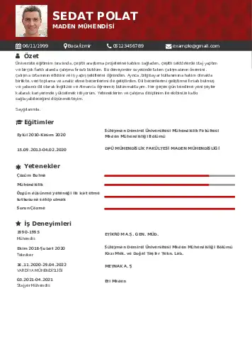 Maden Mühendisi Cv Örnekleri cv indir